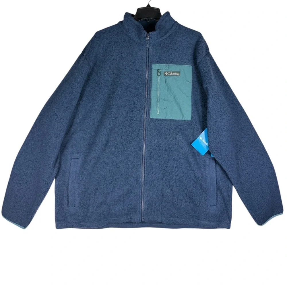 Columbia Mens Jasper Ridge Pebbled Full Zip Fleece Jacket Navy Blue Size XXL NWT